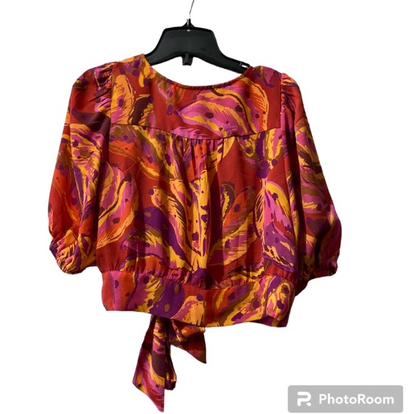 NWOT Joie Parsley Ballon VNeck Waits Tie Cropped Blouse Size M - Picture 4 of 12